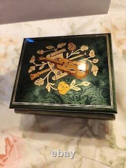 Handcrafted Mint Green Musical Instrument Theme Wood Inlay Jewelery Music Box