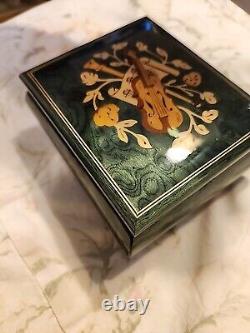 Handcrafted Mint Green Musical Instrument Theme Wood Inlay Jewelery Music Box