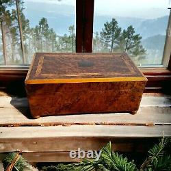 Handcrafted Swiss Burl Wood Music Jewelry Box