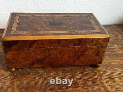 Handcrafted Swiss Burl Wood Music Jewelry Box