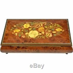 Handcrafted Wooden Elm Burl Musical Jewellery Box with Marquetry Inlay