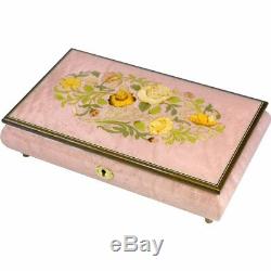 Handcrafted Wooden Pink Maple Burl Musical Jewellery Box with Marquetry Inlay