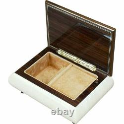 Handcrafted Wooden White Maple Burl Musical Jewellery Box with Marquetry Inlay