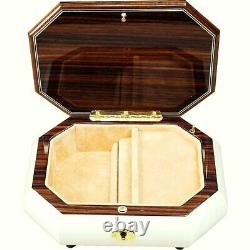 Handcrafted Wooden White Maple Burl Musical Jewellery Box with Marquetry Inlay