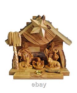 Handmade Olive Wood Nativity Music Box Holy Family from Bethlehem