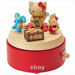 Hello Kitty Wooden Music Box Sanrio Lucky Cat Maneki-neko Figure characters move