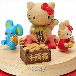 Hello Kitty Wooden Music Box Sanrio Lucky Cat Maneki-neko Figure characters move