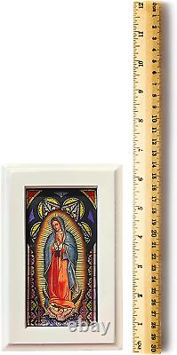 Hirten Our Lady of Guadalupe White Wood Music Box, Stained Glass Musical Jewelry