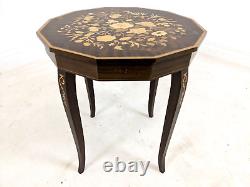 ITALIAN MARQUETRY MUSICAL TABLE Dodecagonal With Wind-Up Music Box Vintage