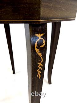 ITALIAN MARQUETRY MUSICAL TABLE Dodecagonal With Wind-Up Music Box Vintage