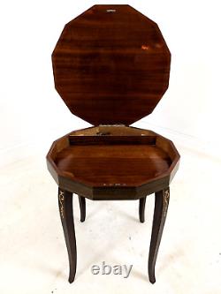 ITALIAN MARQUETRY MUSICAL TABLE Dodecagonal With Wind-Up Music Box Vintage