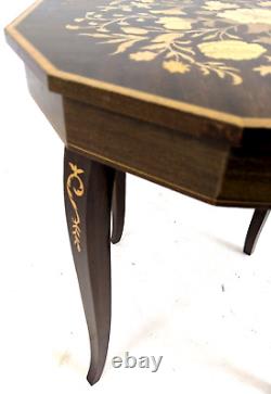 ITALIAN MARQUETRY MUSICAL TABLE Dodecagonal With Wind-Up Music Box Vintage