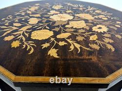 ITALIAN MARQUETRY MUSICAL TABLE Dodecagonal With Wind-Up Music Box Vintage