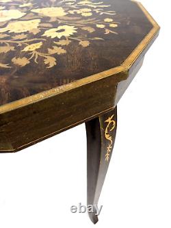 ITALIAN MARQUETRY MUSICAL TABLE Dodecagonal With Wind-Up Music Box Vintage