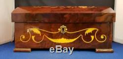 Inlaid Wood Music Box Ornate Floral Design with Key 10x5.75x5 Fuer Elise Vintage