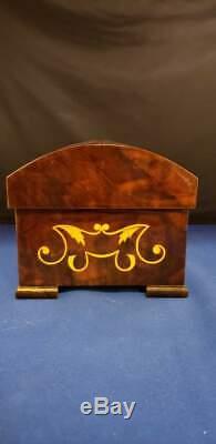 Inlaid Wood Music Box Ornate Floral Design with Key 10x5.75x5 Fuer Elise Vintage