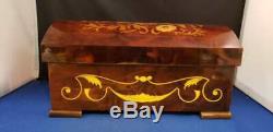 Inlaid Wood Music Box Ornate Floral Design with Key 10x5.75x5 Fuer Elise Vintage