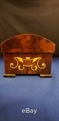 Inlaid Wood Music Box Ornate Floral Design with Key 10x5.75x5 Fuer Elise Vintage