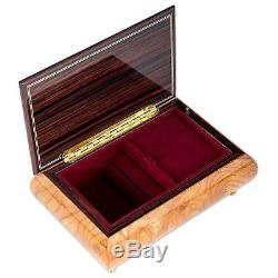 Italian Hand Crafted Inlaid Natural Wood Musical Box Claire de Lune