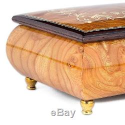 Italian Hand Crafted Inlaid Natural Wood Musical Box Claire de Lune