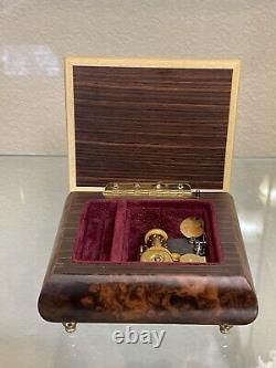 Italian Hand Crafted Inlaid Natural Wood Musical Box Works