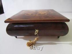 Italian Hand Crafted Inlaid Wood Floral Jewelry Music Box High Gloss With Keys