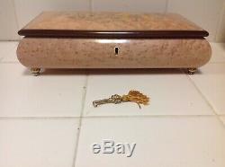 Italian Hand Crafted Inlaid Wood Musical Jewelry Box By Reuge With Key 10 Wide