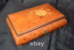 Italian Hand Crafted Inlaid Wood Reuge Swiss Jewelry Musical Box Plays Memories