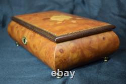 Italian Hand Crafted Inlaid Wood Reuge Swiss Jewelry Musical Box Plays Memories