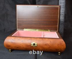 Italian Hand Crafted Inlaid Wood Reuge Swiss Jewelry Musical Box Plays Memories