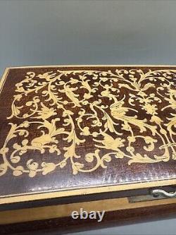 Italian Inlaid Jewelry Music Box Reuge Wood 10.5x6x3.75