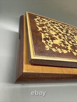 Italian Inlaid Jewelry Music Box Reuge Wood 10.5x6x3.75