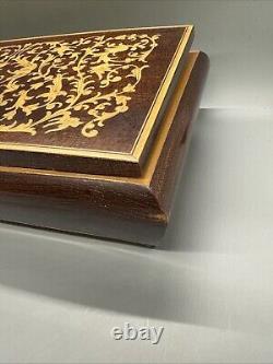 Italian Inlaid Jewelry Music Box Reuge Wood 10.5x6x3.75