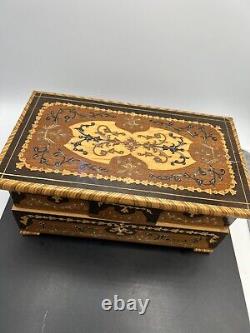 Italian Inlaid Wood Marquetry Double Dancer Fold Out Jewelry Box Works Vintage