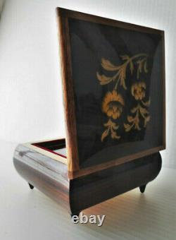 Italian Inlaid Wood Music Box, Floral Marquetry on Lid, Swiss Musical Movement R