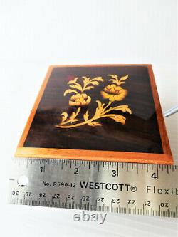 Italian Inlaid Wood Music Box, Floral Marquetry on Lid, Swiss Musical Movement R