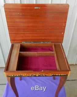 Italian Jewellery Musical Table Box Marquetry Reuge Hand Made Vintage