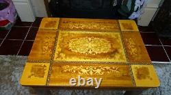 Italian Marquetry musical table sewing / jewellery Laras Theme Rare lined