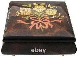 Italian Music Box, 5, Elm Wood with Ribbon Floral Inlay