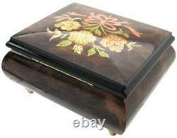 Italian Music Box, 5, Elm Wood with Ribbon Floral Inlay