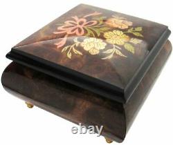 Italian Music Box, 5, Elm Wood with Ribbon Floral Inlay