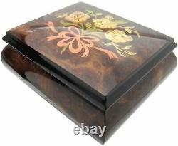 Italian Music Box, 5, Elm Wood with Ribbon Floral Inlay