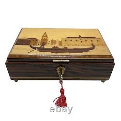 Italian Venice Hand Crafted Inlaid Wood Musical Box With Key 8