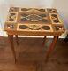 Italian Wood Inlay Florentine Musical Jewelry Box Side Table With Removable Legs