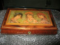 Italian Wood Musical Jewelry Box Reuge Inlay (Needs restoration) no key