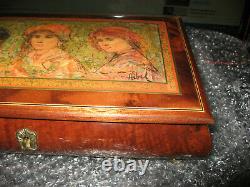 Italian Wood Musical Jewelry Box Reuge Inlay (Needs restoration) no key