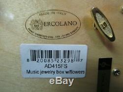 Italy Ercolano Torna A. Surriento Blue Wood Grained Inlaid with Flowers Music Box