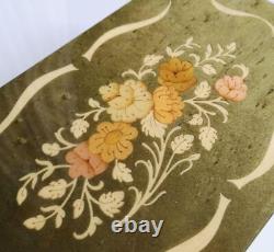 Italy Vintage Jewelry Box Made Of Wood Inlaid Flower Green With Music 262