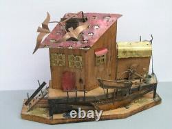 Japan Seagull Sankyo Movement WHARF SCULPTURE Music Box Wood Copper Brass Tin