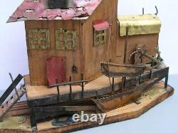 Japan Seagull Sankyo Movement WHARF SCULPTURE Music Box Wood Copper Brass Tin